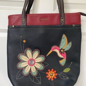 Chala Black and Red Tote with Hummingbird Design